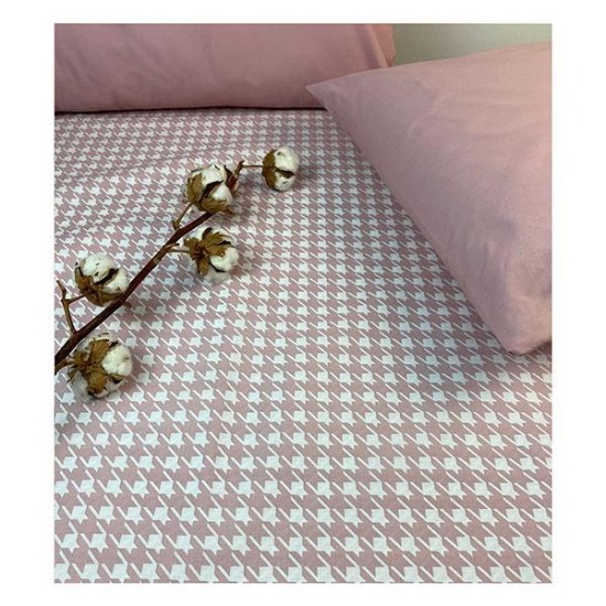 Σετ υπέρδιπλα σεντόνια Pied De Poule rose από 100% βαμβάκι 245x260εκ. Σετ υπέρδιπλα σεντόνια Pied De Poule rose από 100% βαμβάκι 245x260εκ.