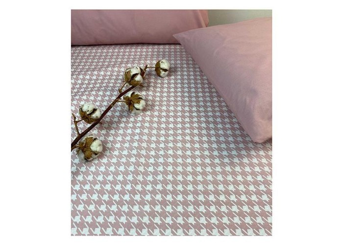 Σετ υπέρδιπλα σεντόνια Pied De Poule rose από 100% βαμβάκι 245x260εκ.