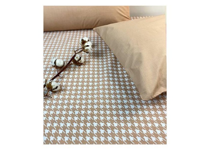 Σετ υπέρδιπλα σεντόνια Pied De Poule Beige από 100% βαμβάκι 245x260εκ.