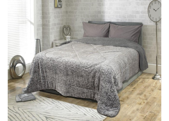 Κουβερτοπάπλωμα μονό flannel με κάτω όψη sherpa γκρι 160x220εκ.