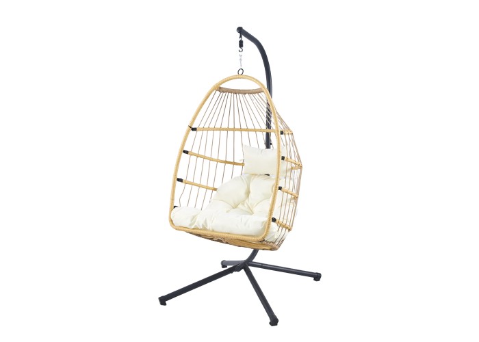 Κρεμαστή κούνια Nextdeco Wanda rattan με λευκά μαξιλάρια Υ110x85x62εκ.
