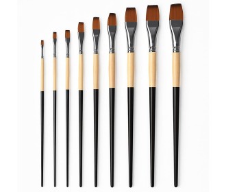 Πινέλα ζωγραφικής μακριά λαβή σετ 9 τεμαχίων flat μύτη
