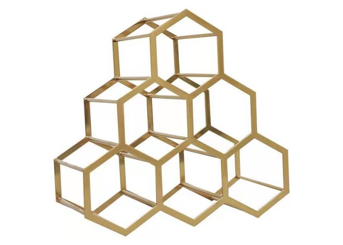Κάβα για 6 μπουκάλια μεταλλική σε χρυσό 35x17x34εκ.