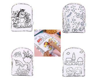 Σακίδιο πλάτης λευκό για ζωγραφική με 7 μαρκαδόρους Υ30x23x10εκ.