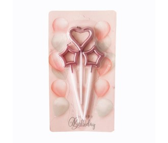 Κεράκια γενεθλίων καρδιά-αστεράκια σετ 3 τμχ 11εκ. ροζ χρυσό