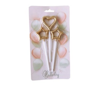 Κεράκια γενεθλίων καρδιά-αστεράκια σετ 3 τμχ 11εκ. χρυσό