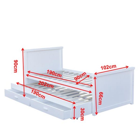 Κρεβάτι μονό Nextdeco Elliot (για στρώμα 90x190εκ.) με έξτρα συρόμενο κρεβάτι - αποθηκευτικό χώρο λευκό χρώμα Υ90x100x210εκ Κρεβάτι μονό Nextdeco Elliot (για στρώμα 90x190εκ.) με έξτρα συρόμενο κρεβάτι - αποθηκευτικό χώρο λευκό χρώμα Υ90x100x210εκ