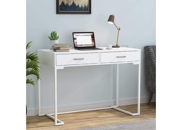 Γραφείο μεταλλικό σκελετό και ξύλινη λευκή επιφάνεια λευκό Υ76x100x50εκ