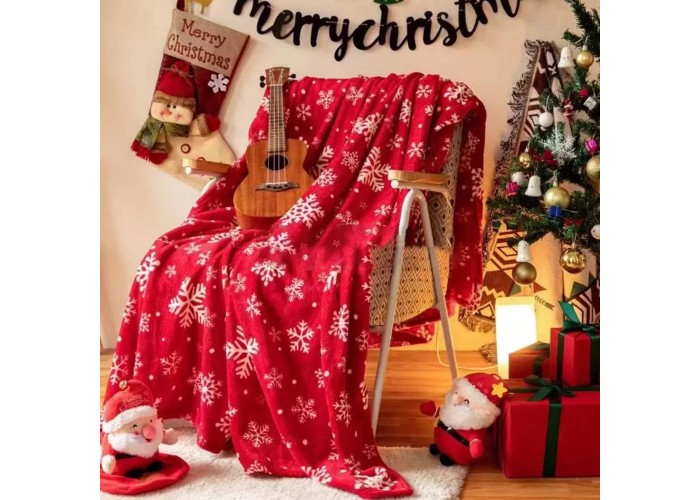 Xριστουγεννιάτικη κουβέρτα fleece, κόκκινη μονή 150x200εκ.