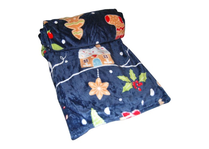 Xριστουγεννιάτικη κουβέρτα fleece, μπλε διπλή 200x230εκ.