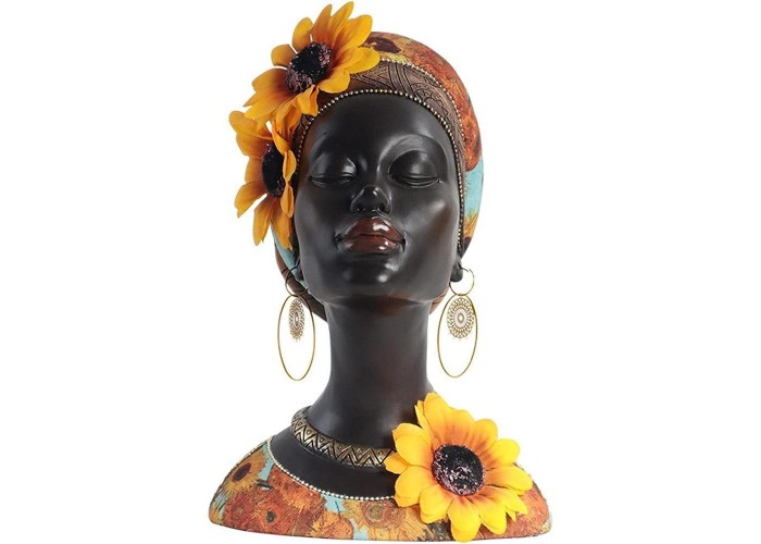 Διακοσμητικό African Lady με ηλιοτρόπια, Υ23,5x16,5x20εκ.