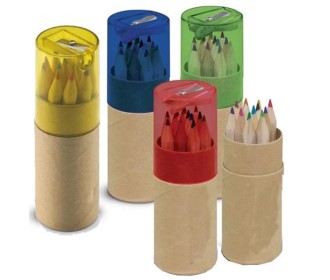 Ξυλομπογιές μίνι με ξύστρα σε κύλινδρο 12τμχ.