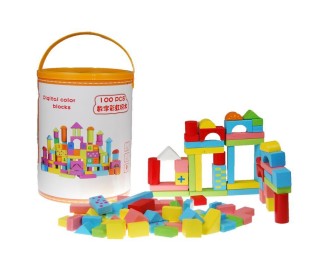 Τουβλάκια ξύλινα χρωματιστά 100τεμ. σε στρόγγυλο κουτί δώρου