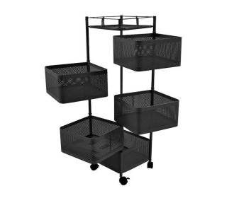Τρόλεϊ αποθήκευσης μαύρο με 5 θέσεις - 1 ράφι Υ90x27x27εκ.