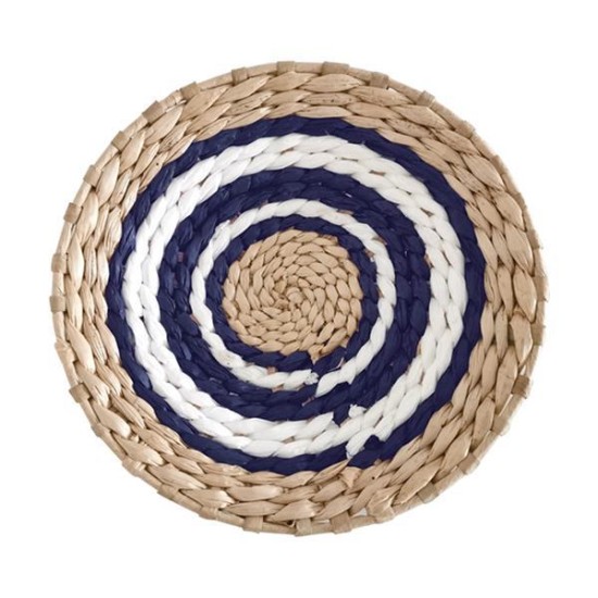 Δίσκος Boho διακοσμητικός ψάθινος φυσικό/λευκό/μπλε Ø25εκ.