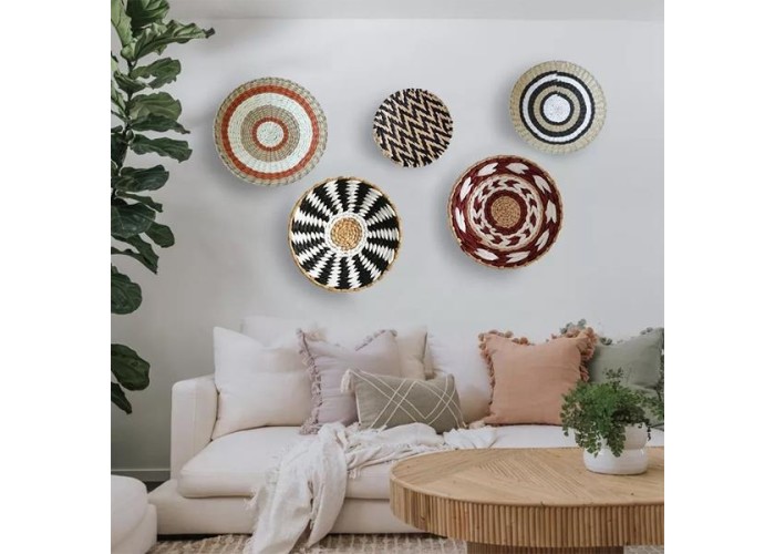 Δίσκος Boho διακοσμητικός ψάθινος φυσικό/λευκό/μπλε Ø25εκ. Δίσκος Boho διακοσμητικός ψάθινος φυσικό/λευκό/μπλε Ø25εκ.