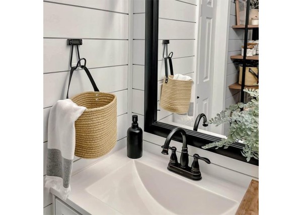 Καλάθι κρεμαστό με λαβή από δερματίνη Ø16xΥ18εκ.