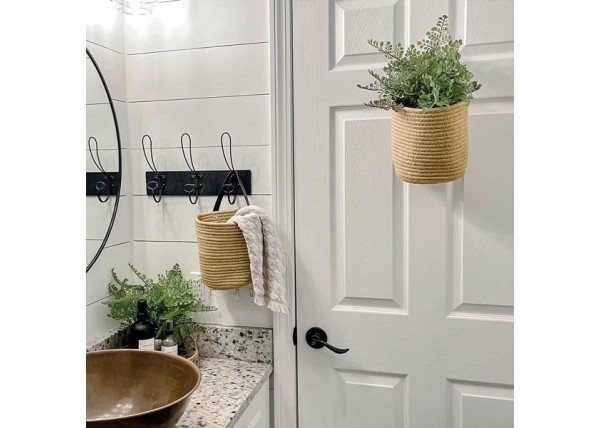 Καλάθι κρεμαστό με λαβή από δερματίνη Ø16xΥ18εκ.