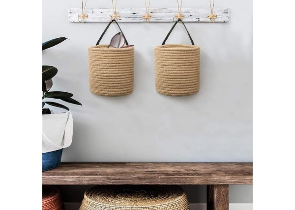 Καλάθι κρεμαστό με λαβή από δερματίνη Ø16xΥ18εκ.