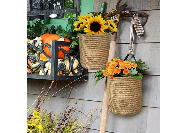 Καλάθι κρεμαστό με λαβή από δερματίνη Ø16xΥ18εκ.