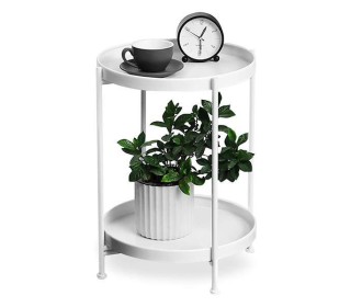 Κομοδίνο - τραπέζι στρογγυλό με 2 επίπεδα λευκό Ø42x50εκ.