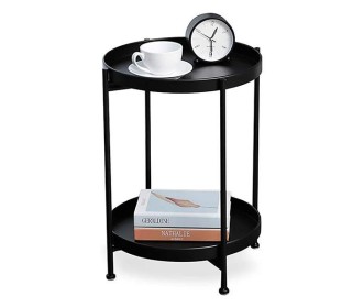 Κομοδίνο - τραπέζι στρογγυλό με 2 επίπεδα μαύρο Ø42x50εκ.