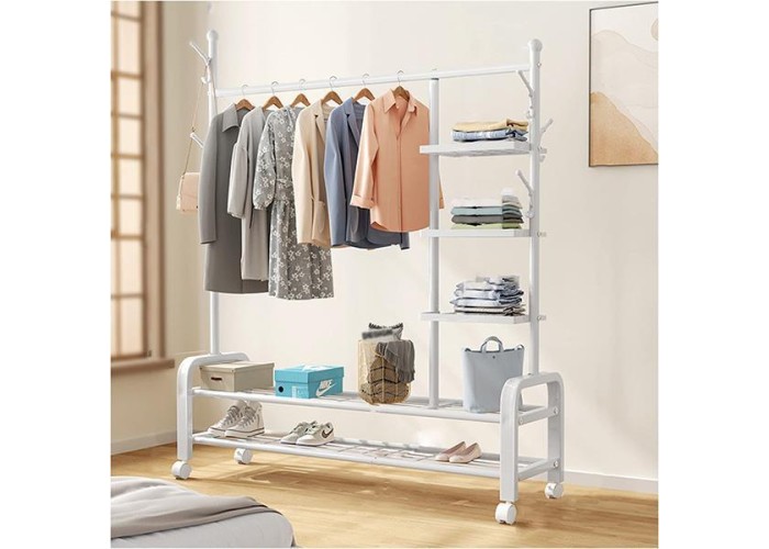 Κρεμάστρα ράγα οργάνωσης ρούχων Nextdeco λευκή Υ165x37x150εκ.