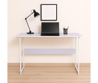 Γραφείο μίνιμαλ με λευκό σκελετό και λιλά επιφάνεια 100x45xΥ72εκ.