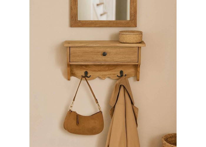 Κρεμάστρα επιτοίχια με συρτάρι Nextdeco ανακυκλωμένο ξύλο mahoni Υ25,5xM46xΠ12εκ