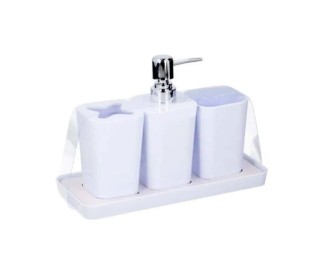 Σετ αξεσουάρ μπάνιου πλαστικό λευκό 4 τεμαχίων Σετ αξεσουάρ μπάνιου πλαστικό λευκό 4 τεμαχίων