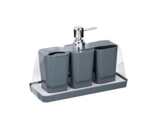 Σετ αξεσουάρ μπάνιου πλαστικό γκρι 4 τεμαχίων Σετ αξεσουάρ μπάνιου πλαστικό γκρι 4 τεμαχίων