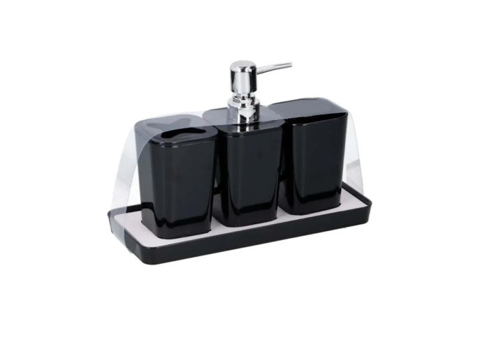 Σετ αξεσουάρ μπάνιου πλαστικό μαύρο 4 τεμαχίων