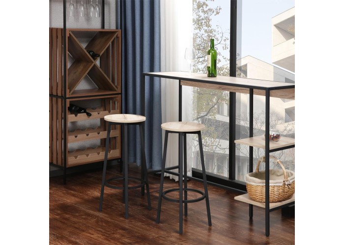 Σκαμπό bar μεταλλικό Nextdeco φυσικό ξύλο Υ70xØ38εκ.