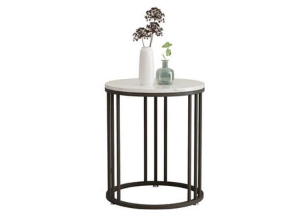 Τραπέζι - κομοδίνο μεταλ. στρογγυλό μαύρο Υ55εκ. Ø50 εκ.  με μαρμάρινη επιφάνεια