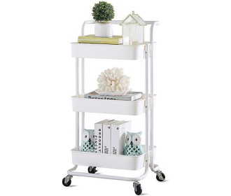 Τρόλεϊ- καλάθι, Υ87x45x37 εκ., με 3 θήκες αποθήκευσης, λευκό