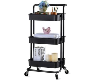 Τρόλεϊ- καλάθι, Υ87x45x37 εκ., με 3 θήκες αποθήκευσης, μαύρο