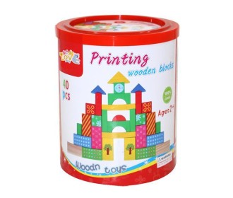 Τουβλάκια ξύλινα χρωματιστά 40τεμ. σε στρόγγυλο κουτί δώρου