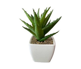 Κάκτος τεχνητός Nextdeco Υ15εκ., σε λευκό γλαστράκι Ø10εκ. σχέδιο 3