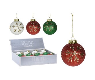 Σετ χριστουγεννιάτικες μπάλες 12 τεμαχίων, ∅8εκ. 3 χρωμάτων από φυσητό γυαλί Σετ χριστουγεννιάτικες μπάλες 12 τεμαχίων, ∅8εκ. 3 χρωμάτων από φυσητό γυαλί