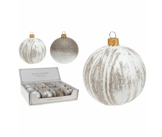 Σετ χριστουγεννιάτικες μπάλες 12 τεμαχίων, ∅8εκ. 4 ειδών λευκές από φυσητό γυαλί Σετ χριστουγεννιάτικες μπάλες 12 τεμαχίων, ∅8εκ. 4 ειδών λευκές από φυσητό γυαλί