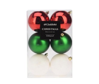 Σετ χριστουγεννιάτικες μπάλες 6 τεμαχίων, ∅8εκ. 3 σχεδίων παραδοσιακές Σετ χριστουγεννιάτικες μπάλες 6 τεμαχίων, ∅8εκ. 3 σχεδίων παραδοσιακές