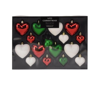 Σετ χριστουγεννιάτικα στολίδια-καρδιές 16 τεμαχίων, 3 σχεδίων παραδοσιακές Σετ χριστουγεννιάτικα στολίδια-καρδιές 16 τεμαχίων, 3 σχεδίων παραδοσιακές