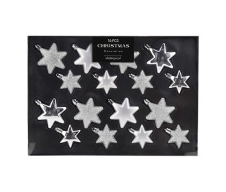 Σετ χριστουγεννιάτικα στολίδια-αστέρια 16 τεμαχίων, 3 σχεδίων ασημί Σετ χριστουγεννιάτικα στολίδια-αστέρια 16 τεμαχίων, 3 σχεδίων ασημί