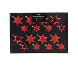 Σετ χριστουγεννιάτικα στολίδια-αστέρια 16 τεμαχίων, 3 σχεδίων κόκκινα Σετ χριστουγεννιάτικα στολίδια-αστέρια 16 τεμαχίων, 3 σχεδίων κόκκινα