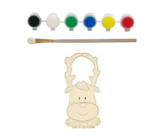 Ξύλινο κρεμαστό σετ ζωγραφικής Υ29x14x2εκ τάρανδος με 6 νερομπογιές και πινέλο Ξύλινο κρεμαστό σετ ζωγραφικής Υ29x14x2εκ τάρανδος με 6 νερομπογιές και πινέλο