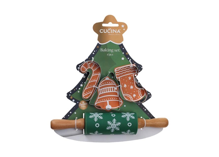 Χριστουγεννιάτικο σετ μαγειρικής με πλάστη και 3 κουπ πατ για μπισκότα 24x23x4,5εκ χριστουγεννιάτικο δεντρο