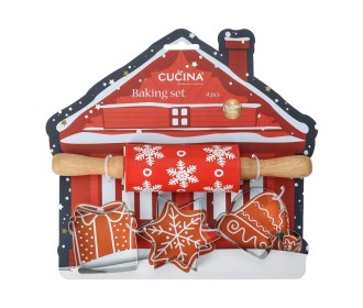Χριστουγεννιάτικο σετ μαγειρικής με πλάστη και 3 κουπ πατ για μπισκότα 24x23x4,5εκ χιονισμένο σπίτι Χριστουγεννιάτικο σετ μαγειρικής με πλάστη και 3 κουπ πατ για μπισκότα 24x23x4,5εκ χιονισμένο σπίτι