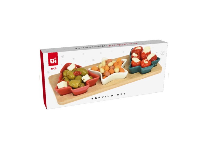 Σετ σερβιρίσματος με βάση και 3 μπωλ 29,5x13x4εκ Σετ σερβιρίσματος με βάση και 3 μπωλ 29,5x13x4εκ