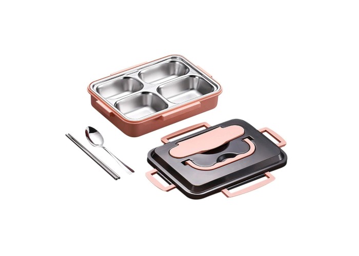 Lunch box inox με 5 θήκες ροζ χρώμα 1500ml
