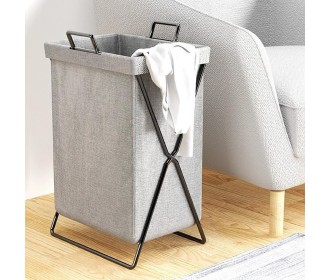 Καλάθι απλύτων μεταλλικός σκελετός γκρι ύφασμα Υ58,5x35x25εκ. Καλάθι απλύτων μεταλλικός σκελετός γκρι ύφασμα Υ58,5x35x25εκ.